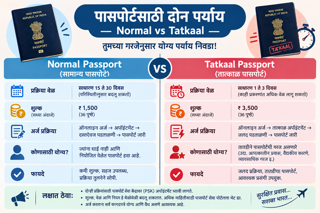 Normal आणि Tatkaal Passport मधील फरक
