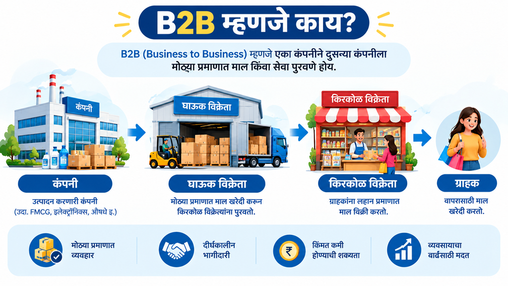B2B व्यवसायात एका कंपनीकडून दुसऱ्या कंपनीला वस्तू किंवा सेवा पुरवण्याची प्रक्रिया