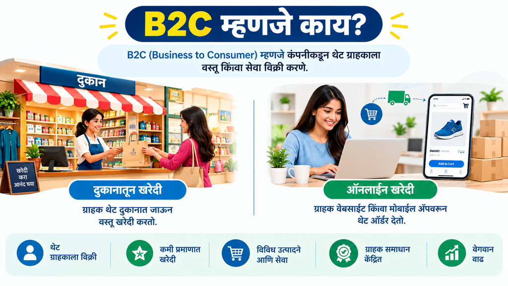 B2C व्यवसायात कंपनीकडून थेट ग्राहकाला वस्तू किंवा सेवा विकण्याचे उदाहरण