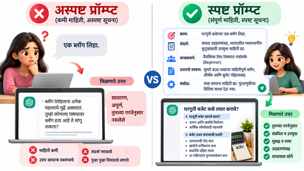 ChatGPT साठी स्पष्ट आणि परिणामकारक प्रॉम्प्ट लिहिण्याच्या पाच महत्त्वाच्या गोष्टी.