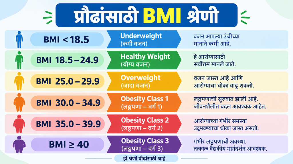 प्रौढांसाठी BMI श्रेणी आणि BMI वर्गीकरण