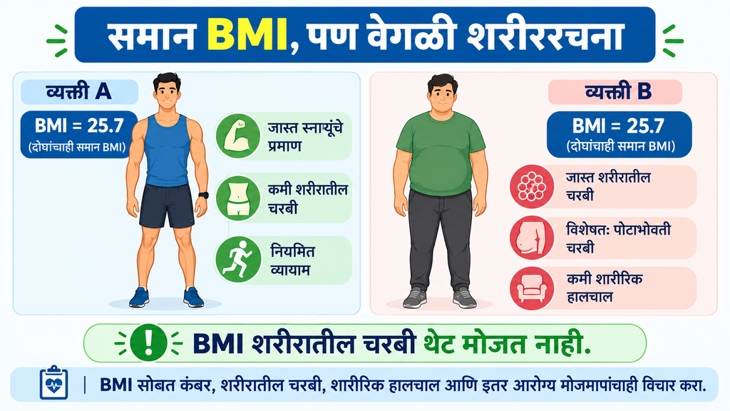 BMI आणि शरीरातील चरबी यातील फरक समजावणारे उदाहरण